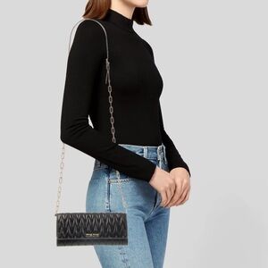 Miu Miu Matelassé Leather Shoulder Bag Black Gold Chain Quilted Crossbody